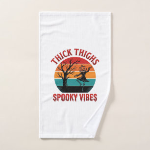 Thick Thighs Spooky Vibes Halloween Shirt Design_1 Hand Towel
