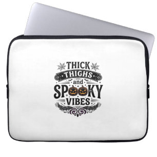 Thick Thighs Spooky Vibes Halloween Shirt Design_1 Laptop Sleeve