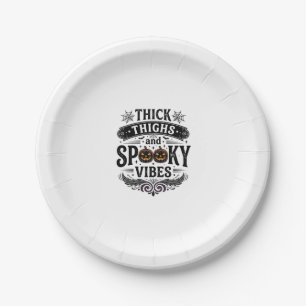 Thick Thighs Spooky Vibes Halloween Shirt Design_1 Paper Plate