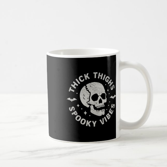 Thick Thighs Spooky Vibes Skull Funny Halloween  Coffee Mug (Right)