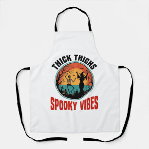 Thick Thighs Spooky Vibes Vintage Halloween Design Apron