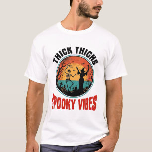 Thick Thighs Spooky Vibes Vintage Halloween Design T-Shirt