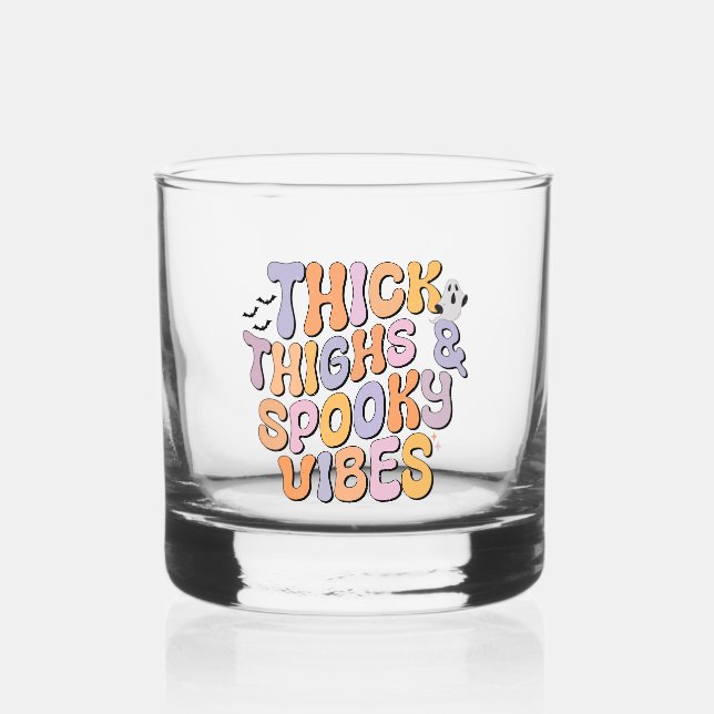 Thick Thighs & Spooky Vibes Whiskey Glass (Front)