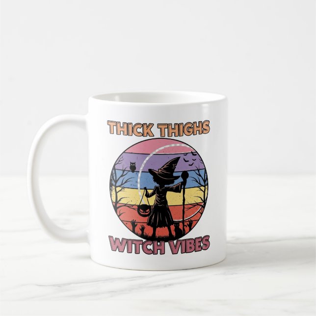 Thick Thighs Witch Vibes Halloween Pumpkin Silhoue Coffee Mug (Left)