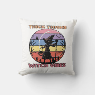 Thick Thighs Witch Vibes Halloween Pumpkin Silhoue Cushion