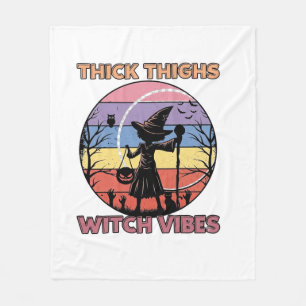Thick Thighs Witch Vibes Halloween Pumpkin Silhoue Fleece Blanket
