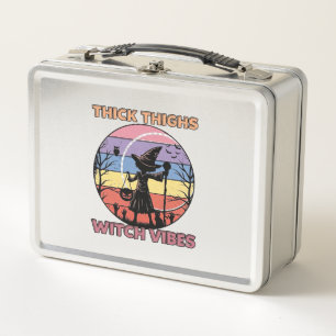 Thick Thighs Witch Vibes Halloween Pumpkin Silhoue Metal Lunch Box