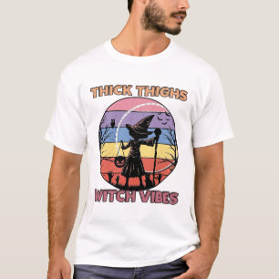Thick Thighs Witch Vibes Halloween Pumpkin Silhoue T-Shirt