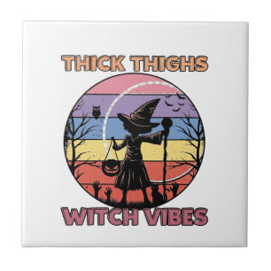 Thick Thighs Witch Vibes Halloween Pumpkin Silhoue Tile