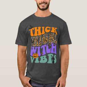 Thick Thighs Witch Vibes Leopard Pumpkin Witch Hat T-Shirt