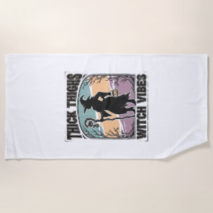 Thick Thighs Witch Vibes Vintage Halloween Tee_1 Beach Towel