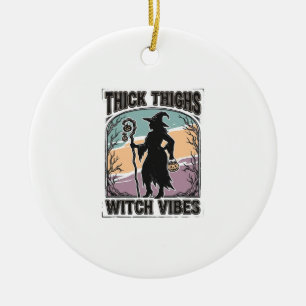 Thick Thighs Witch Vibes Vintage Halloween Tee_1 Ceramic Tree Decoration