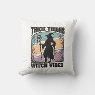 Thick Thighs Witch Vibes Vintage Halloween Tee_1 Cushion