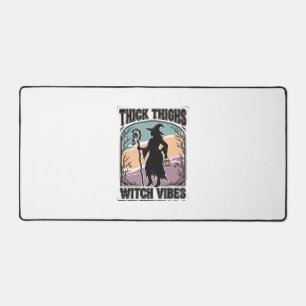 Thick Thighs Witch Vibes Vintage Halloween Tee_1 Desk Mat