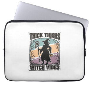 Thick Thighs Witch Vibes Vintage Halloween Tee_1 Laptop Sleeve