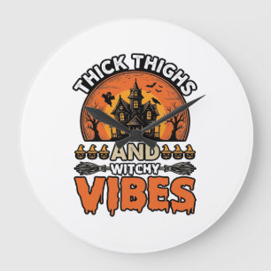Thick Thighs Witchy Vibes Halloween Shirt Design_1 Large Clock
