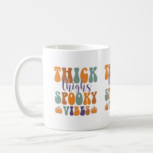 Thick Thigs Spooky Vibes-Halloween-Pumpkin-Funny Coffee Mug (Left)