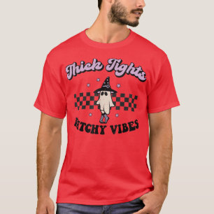 Thick Tighs Witchy Vibes Retro Halloween Celestial T-Shirt