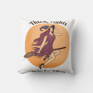 Thick Tights Witchy Vibes Ghost Halloween Groovy Cushion