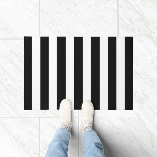 Thick Vertical Stripes Chic Black White Striped  Doormat