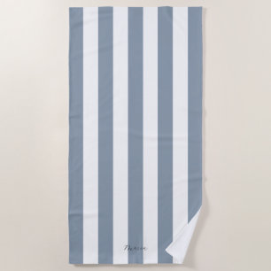 Thick Vertical Stripes Dusty Blue Name Striped  Beach Towel