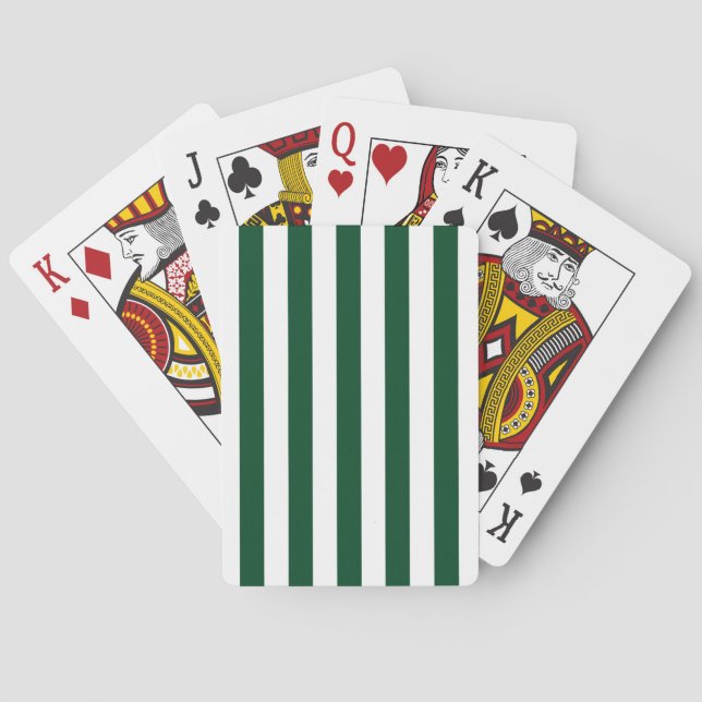 Thick Vertical Stripes Forest Green White Striped  Playing Cards (Back)