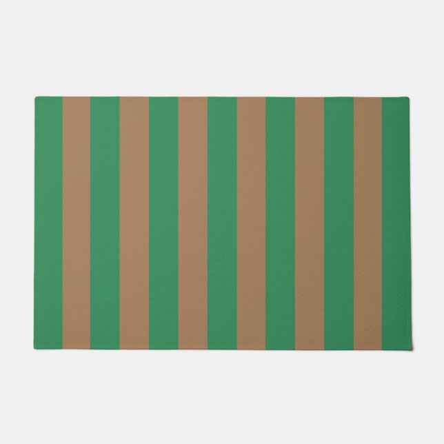Thick Vertical Stripes Sea Green & Brown Striped   Doormat (Front)