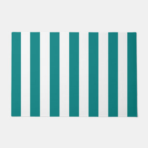 Thick Vertical Stripes Teal And White Striped Doormat