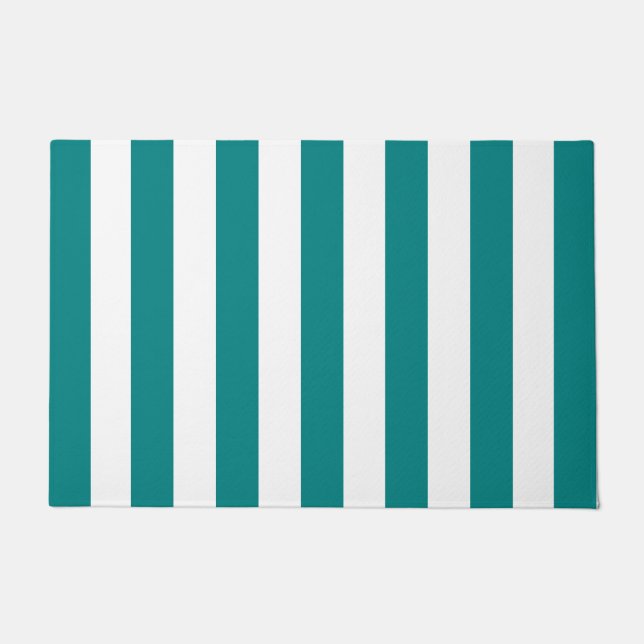 Thick Vertical Stripes Teal And White Striped   Doormat (Front)