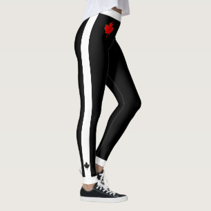 Thick Waistband Canada Maple Leaf on Black & White Leggings