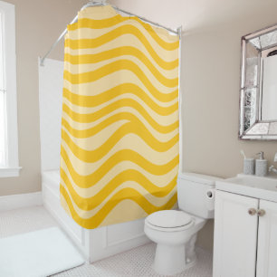 Thick wavy lines in yellow, light yellow shower curtain
