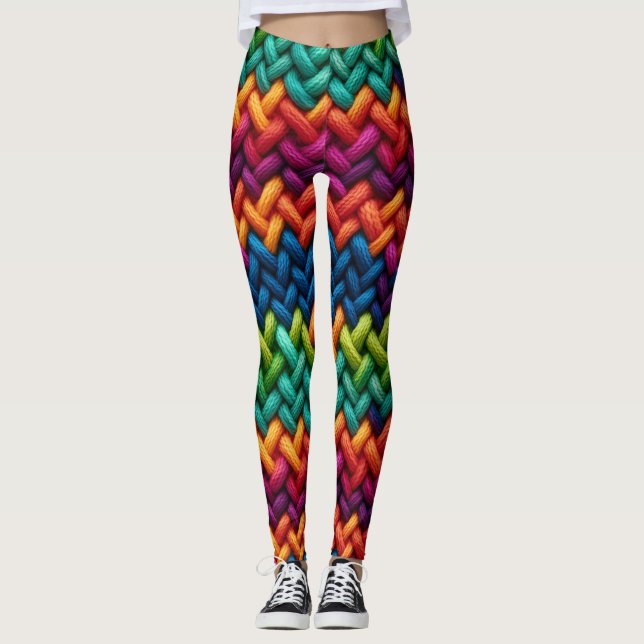 Thick wool rainbow knit leggings (Front)