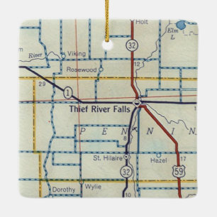 Thief River Falls MN Vintage Map Ceramic Ornament