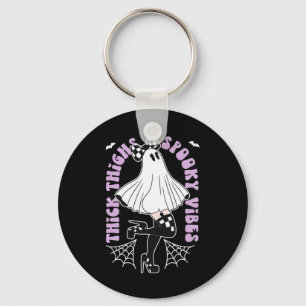 Thighs Spooky Vibes Cute Ghost Halloween Bats Bow Key Ring