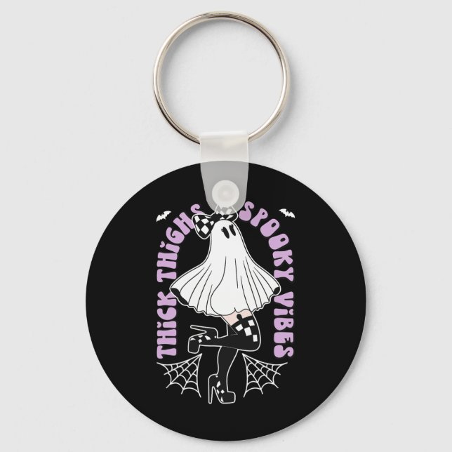 Thighs Spooky Vibes Cute Ghost Halloween Bats Bow  Key Ring (Front)