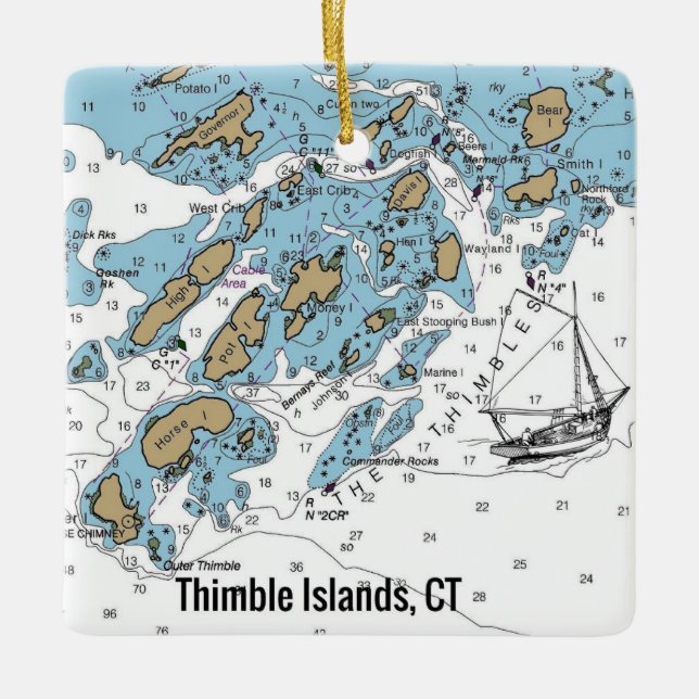 Thimble Island Connecticut Chart Ceramic Ornament (Front)