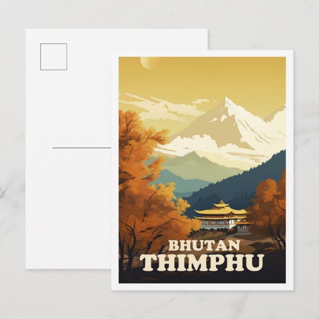 Thimphu Bhutan Art Vintage Travel Illustration Postcard (Front/Back)