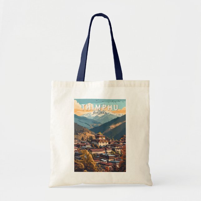 Thimphu Bhutan Illustration Travel Art Vintage Tote Bag (Front)