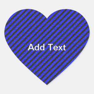 Thin Black and Blue Diagonal Stripes Heart Sticker