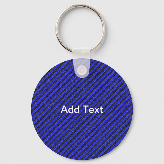 Thin Black and Blue Diagonal Stripes Key Ring (Front)