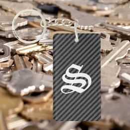 Thin Black and Grey Diagonal Stripes Key Ring
