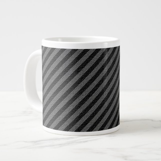 Thin Black and Grey Diagonal Stripes Large Coffee Mug (Front Left)