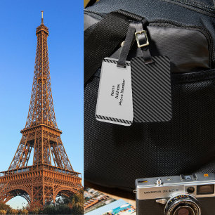 Thin Black and Grey Diagonal Stripes Luggage Tag