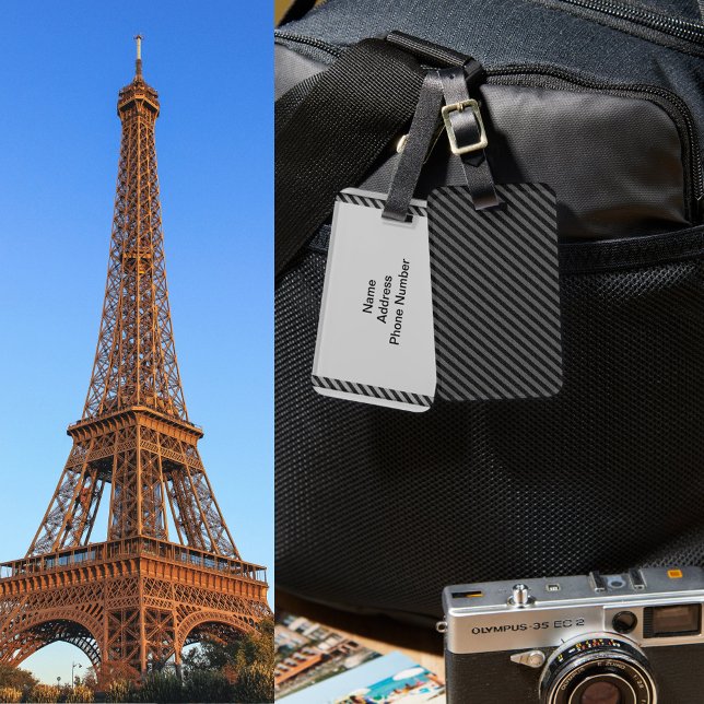 Thin Black and Grey Diagonal Stripes Luggage Tag (Thin Black and Gray Diagonal Stripes Luggage Tag)