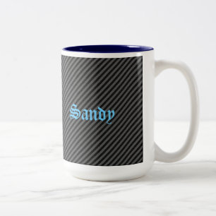 Thin Black and Grey Diagonal Stripes Two-Tone Coffee Mug