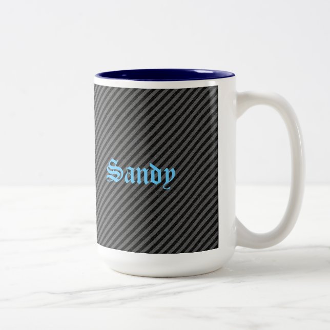 Thin Black and Grey Diagonal Stripes Two-Tone Coffee Mug (Right)