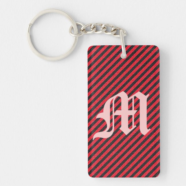 Thin Black and Red Diagonal Stripes Key Ring (Front)