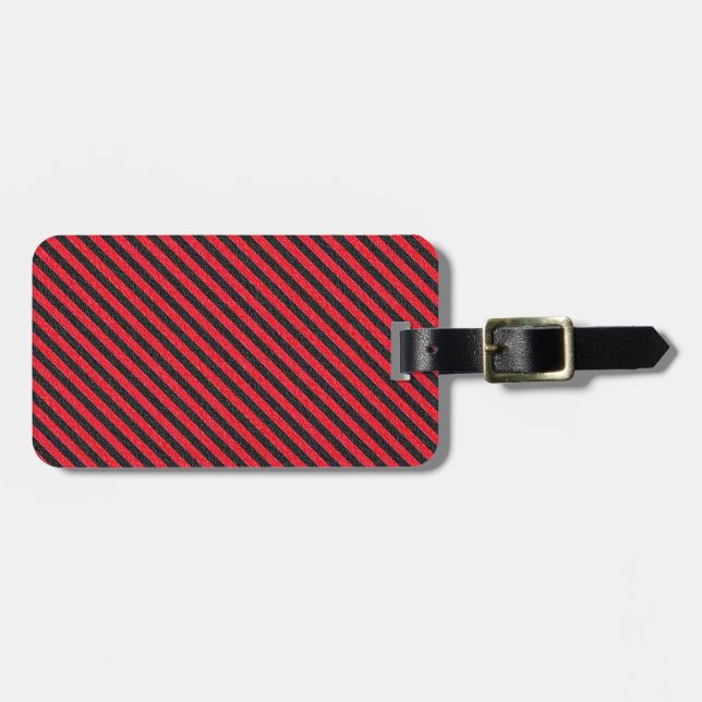 Thin Black and Red Diagonal Stripes Luggage Tag (Front Horizontal)