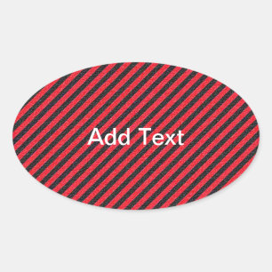 Thin Black and Red Diagonal Stripes Oval Sticker