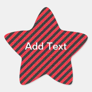 Thin Black and Red Diagonal Stripes Your Text Star Sticker